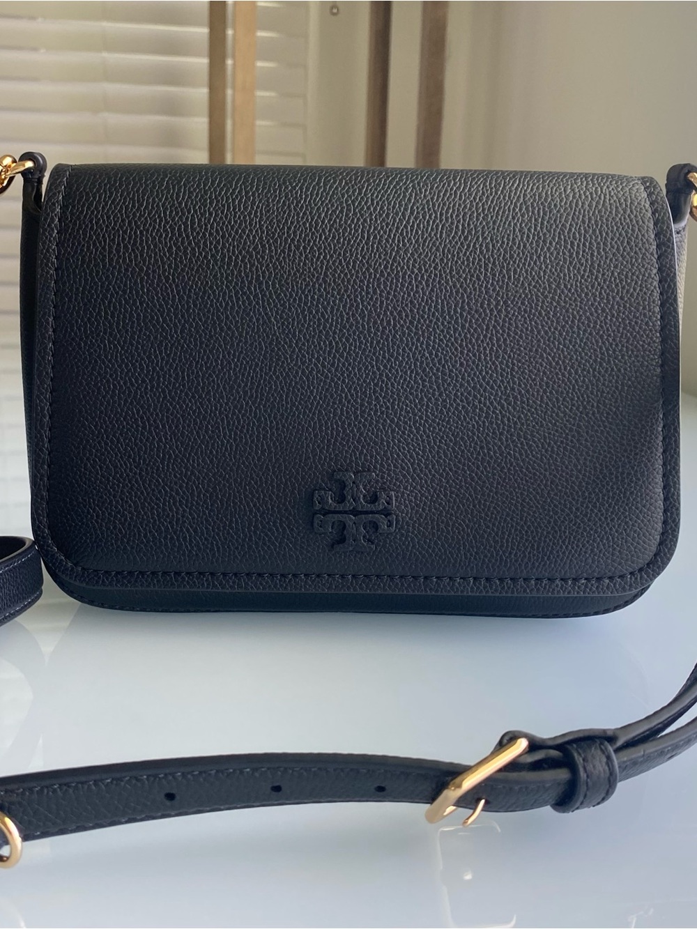 Tory Burch Thea Black Pebbled Leather Crossbody